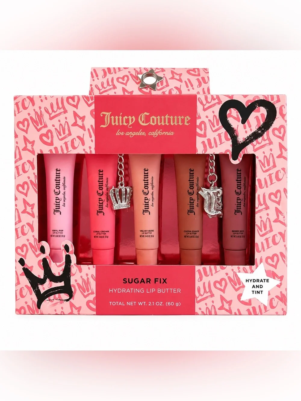 Juicy Couture Sugar Fix Hydrating Lip Butter 5 Pc Set Vanilla Scented New in Box